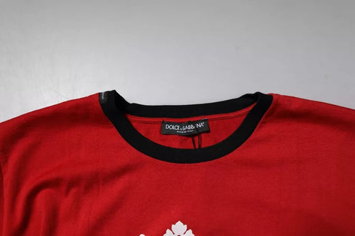 Dolce & Gabbana Red Logo Crown Cotton Crew Neck T-shirt - ClickThatClicks 