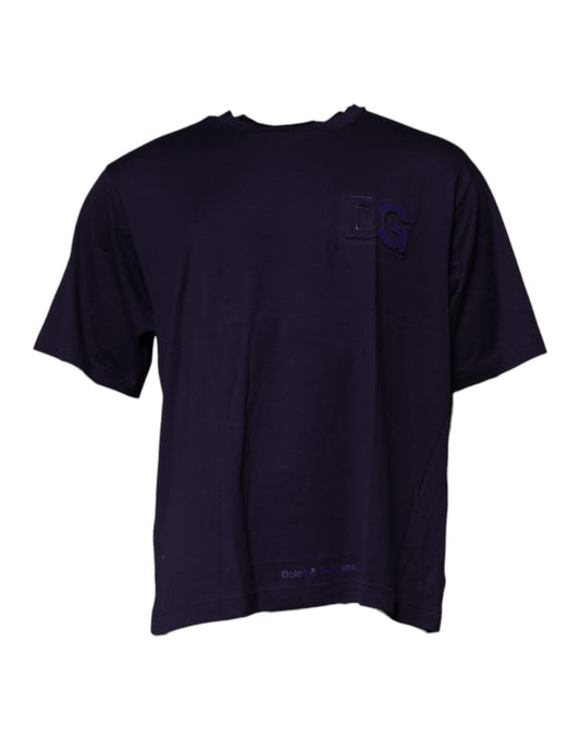 Dolce & Gabbana Navy Blue DG Logo Cotton Crew Neck T-shirt - ClickThatClicks 