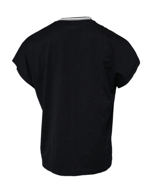 Dolce & Gabbana Dark Blue Logo Crown Cotton Crew Neck T-shirt - ClickThatClicks 