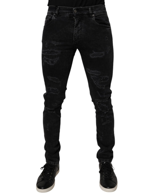 Dolce & Gabbana Black Tattered Cotton Skinny Men Denim Jeans - ClickThatClicks 