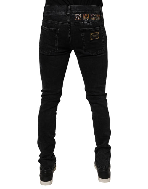 Dolce & Gabbana Black Tattered Cotton Skinny Men Denim Jeans - ClickThatClicks 