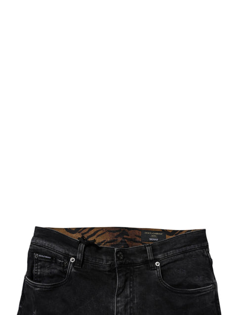 Dolce & Gabbana Black Tattered Cotton Skinny Men Denim Jeans - ClickThatClicks 