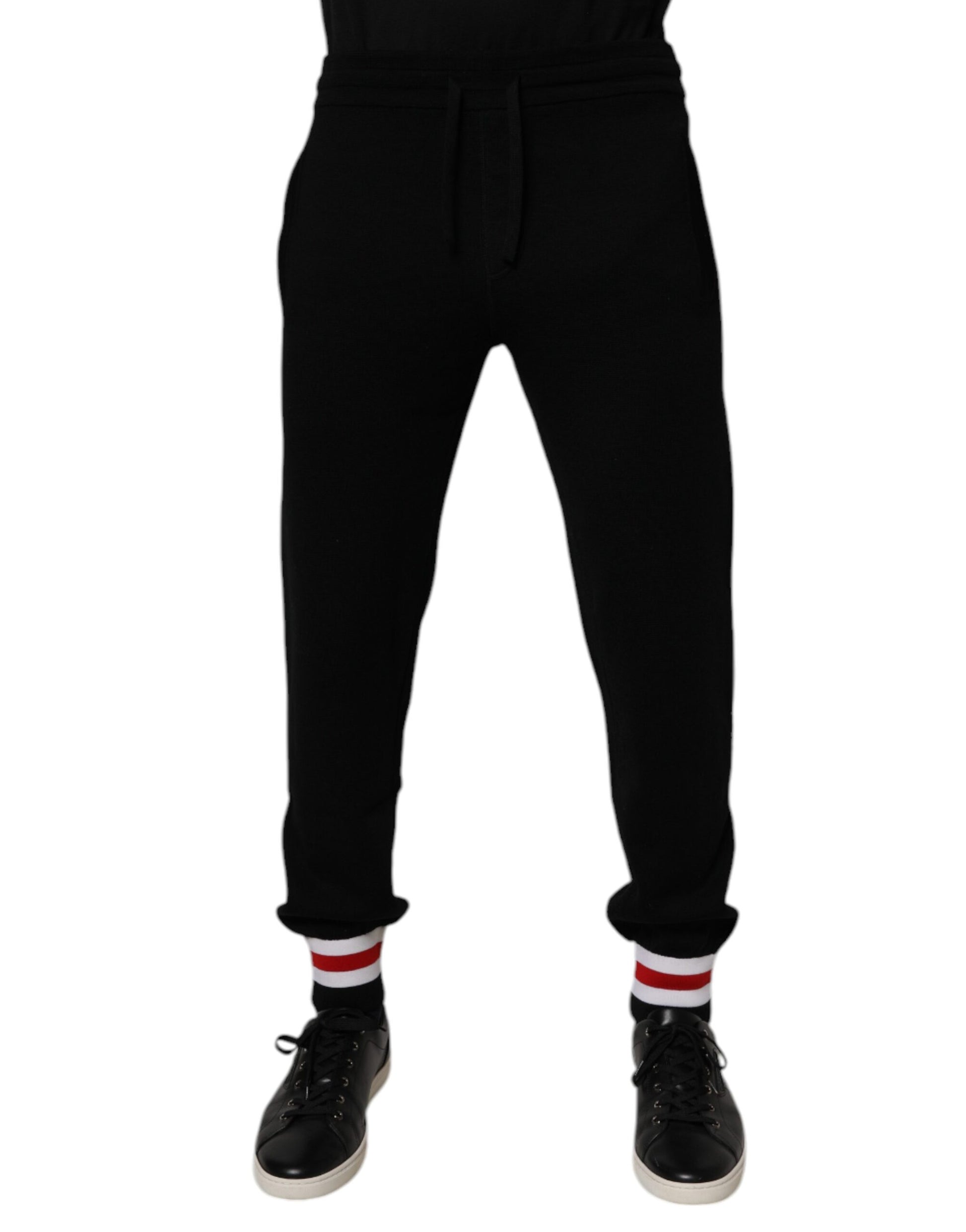 Dolce & Gabbana Black Wool Mid Waist Jogger Sweatpants Pants - ClickThatClicks 
