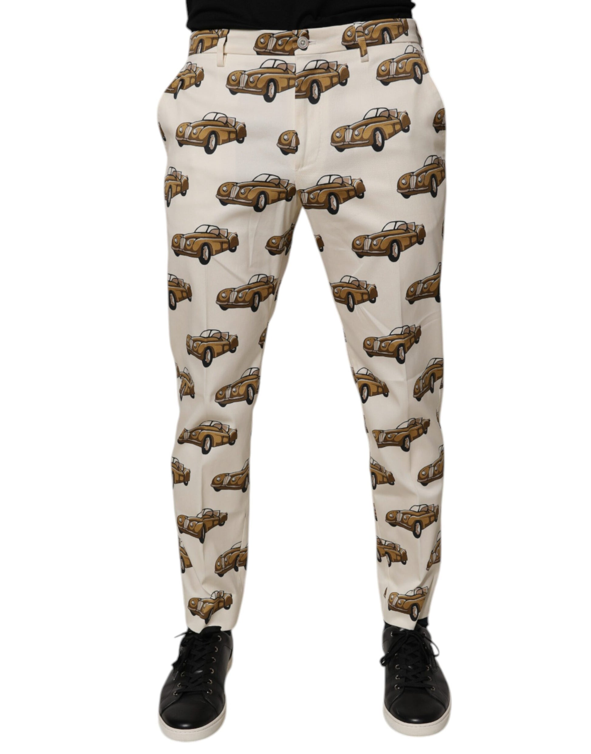 Dolce & Gabbana Off White Cars Cotton Skinny Men Denim Jeans - ClickThatClicks 