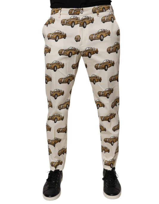 Dolce & Gabbana Off White Cars Cotton Skinny Men Denim Jeans - ClickThatClicks 