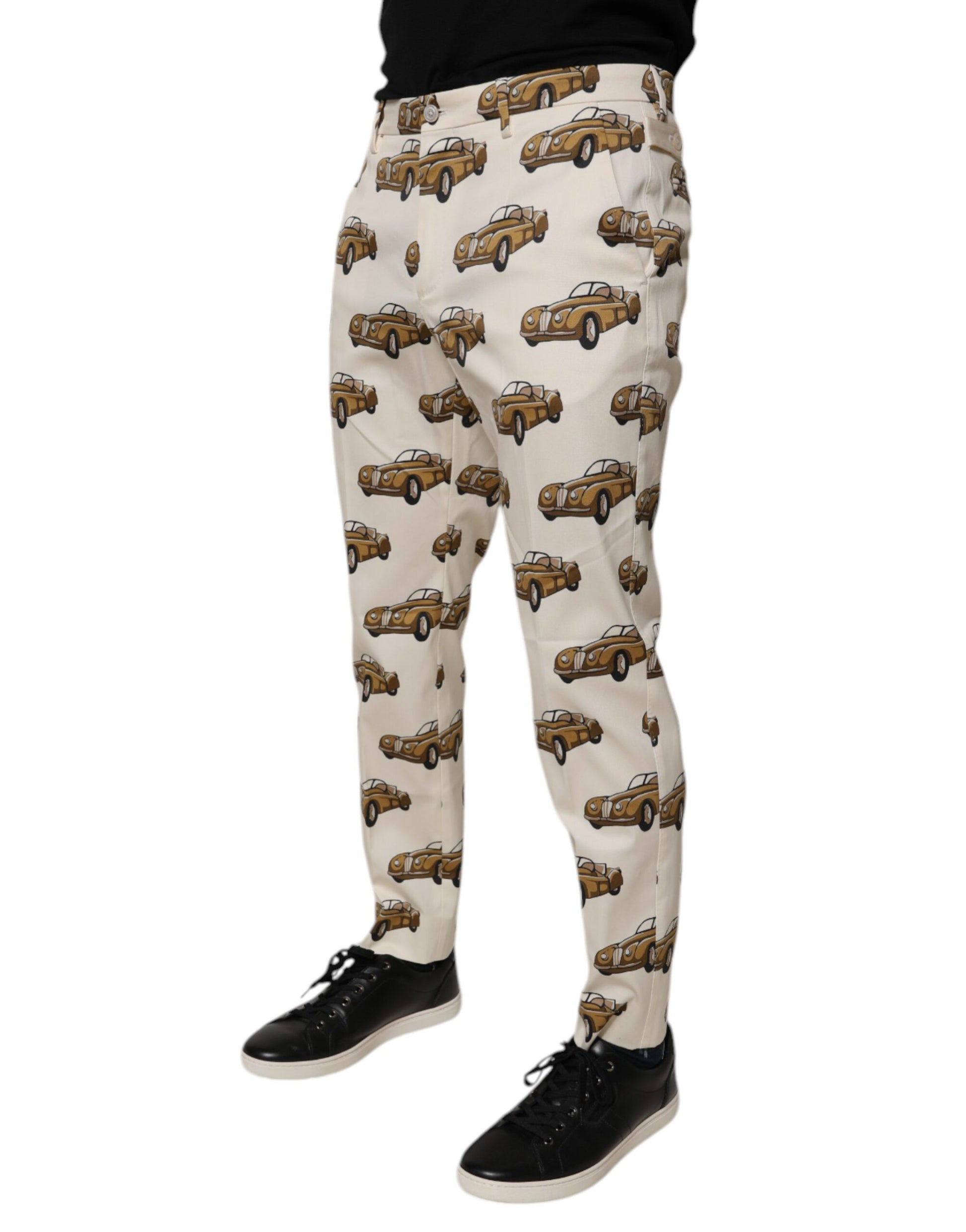 Dolce & Gabbana Off White Cars Cotton Skinny Men Denim Jeans - ClickThatClicks 