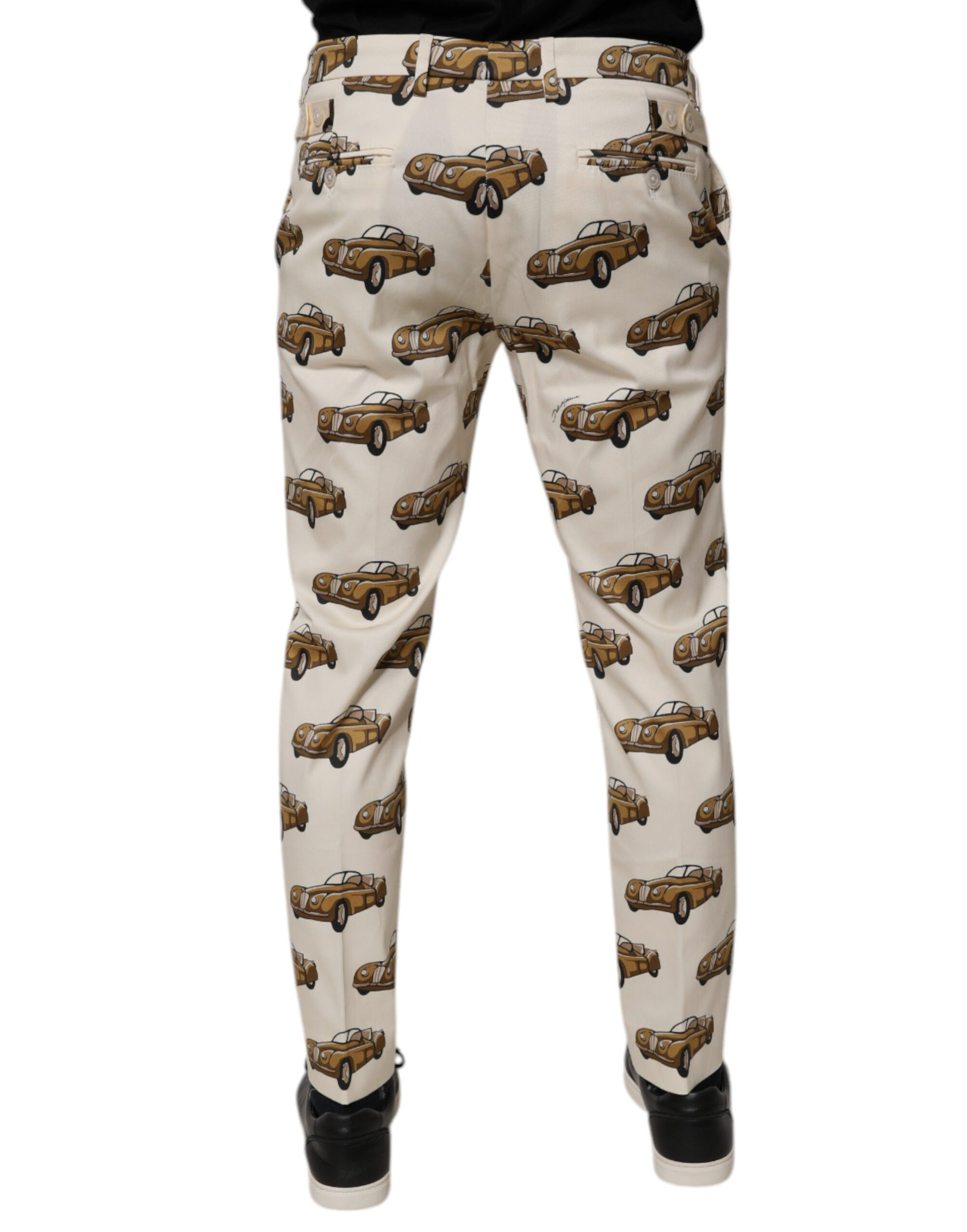 Dolce & Gabbana Off White Cars Cotton Skinny Men Denim Jeans - ClickThatClicks 
