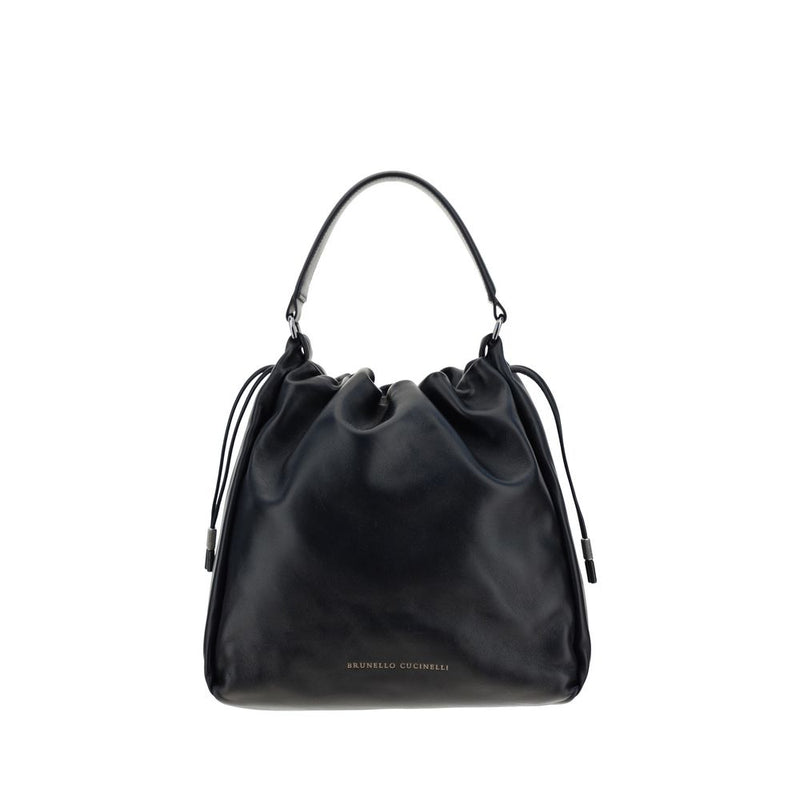 Brunello Cucinelli Black Calf Leather Bos Taurus Shoulder Bag