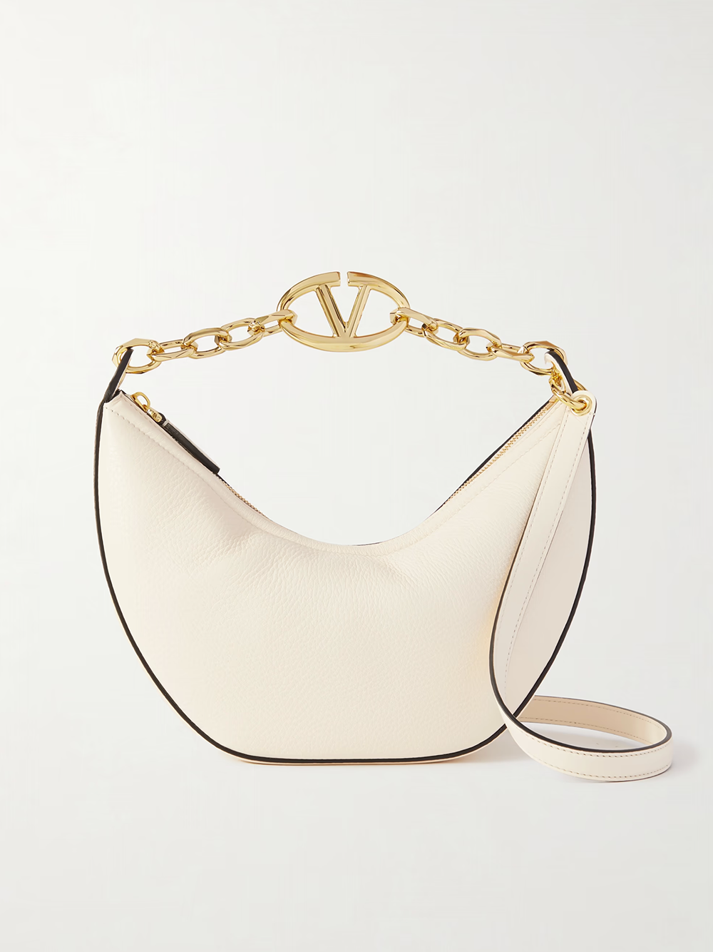 Valentino Garavani Ivory Leather Small Hobo Vlogo Shoulder Bag - ClickThatClicks 