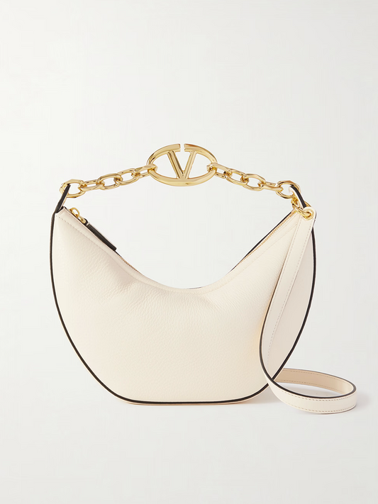 Valentino Garavani Ivory Leather Small Hobo Vlogo Shoulder Bag - ClickThatClicks 
