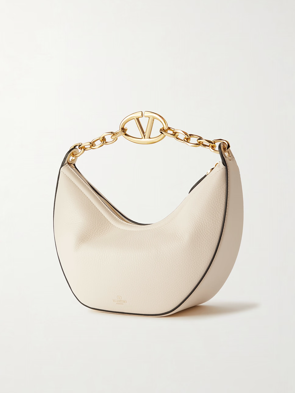 Valentino Garavani Ivory Leather Small Hobo Vlogo Shoulder Bag - ClickThatClicks 