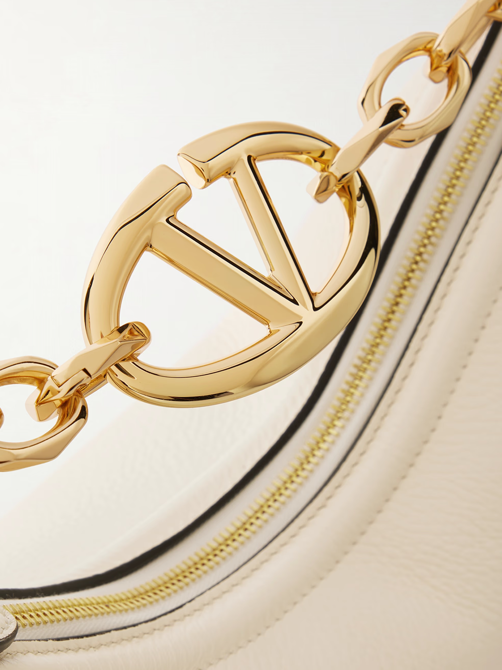 Valentino Garavani Ivory Leather Small Hobo Vlogo Shoulder Bag - ClickThatClicks 