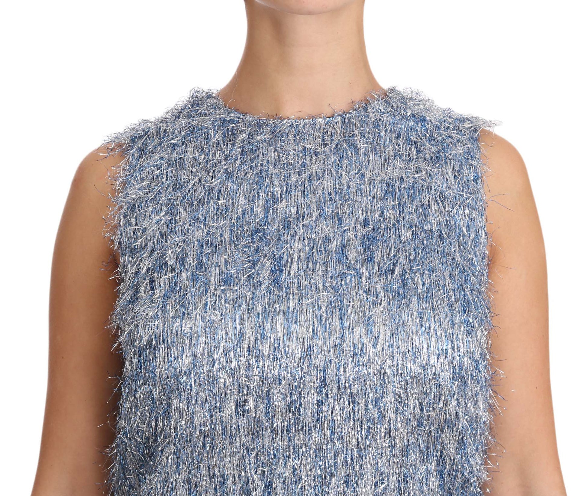 Dolce & Gabbana Light Blue Fringe Shift Gown Dress - ClickThatClicks 