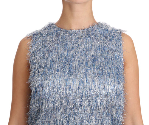 Dolce & Gabbana Light Blue Fringe Shift Gown Dress - ClickThatClicks 