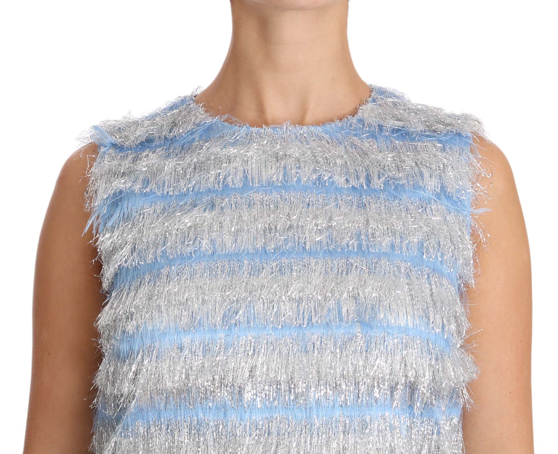Dolce & Gabbana Light Blue Silver Shift Gown Dress - ClickThatClicks 