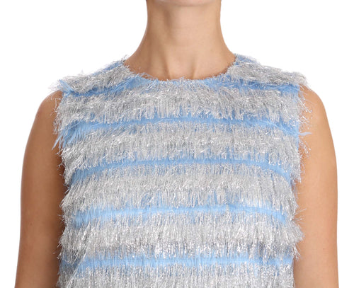 Dolce & Gabbana Light Blue Silver Shift Gown Dress - ClickThatClicks 