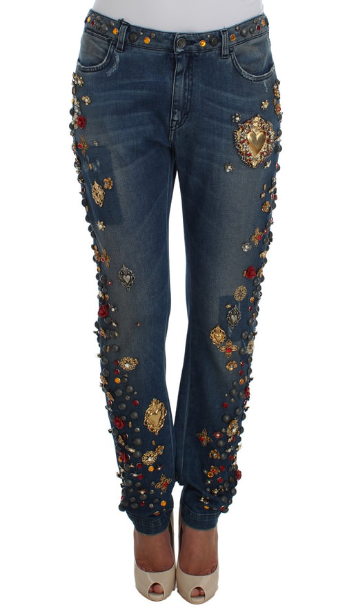 Dolce & Gabbana Crystal Roses Heart Embellished Jeans - ClickThatClicks 