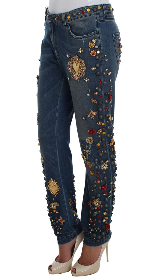 Dolce & Gabbana Crystal Roses Heart Embellished Jeans - ClickThatClicks 