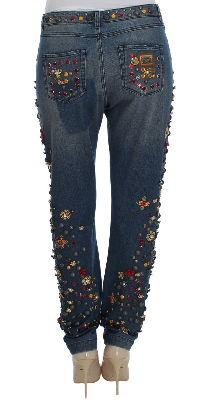 Dolce & Gabbana Crystal Roses Heart Embellished Jeans - ClickThatClicks 