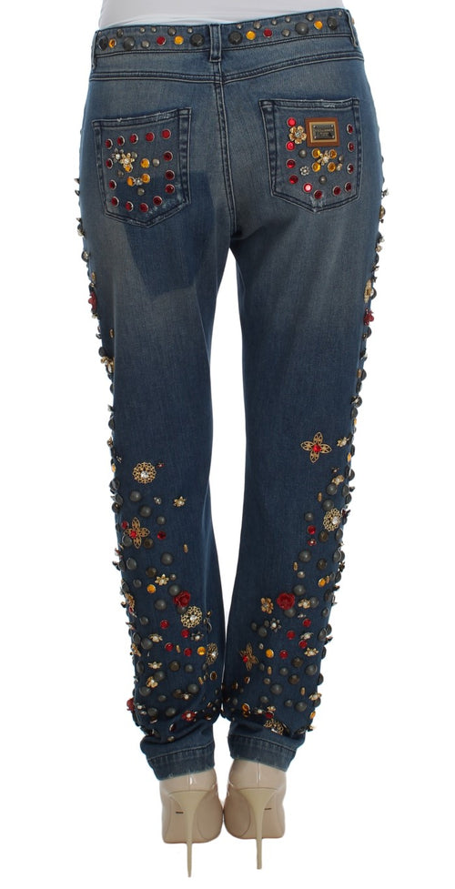 Dolce & Gabbana Crystal Roses Heart Embellished Jeans - ClickThatClicks 