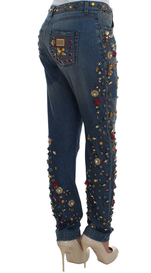 Dolce & Gabbana Crystal Roses Heart Embellished Jeans - ClickThatClicks 