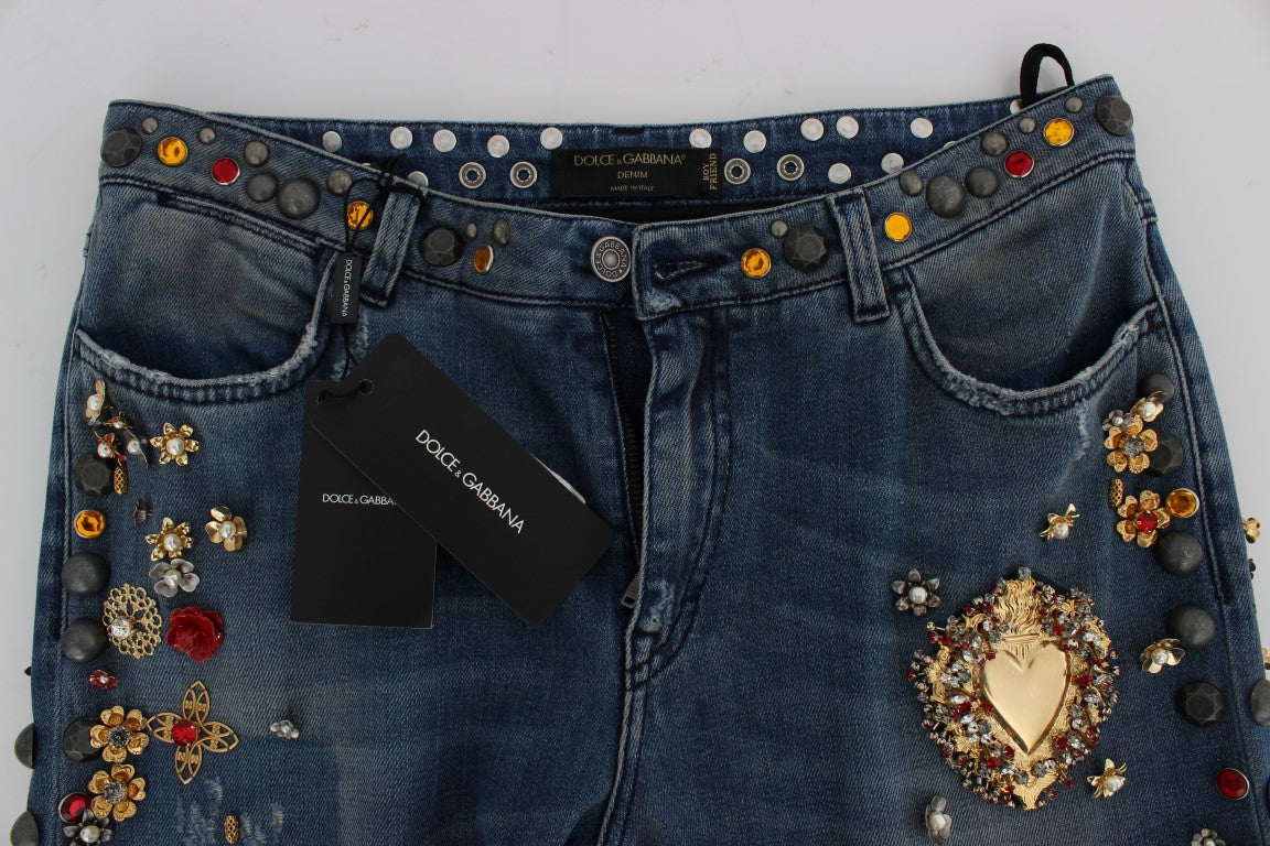 Dolce & Gabbana Crystal Roses Heart Embellished Jeans - ClickThatClicks
