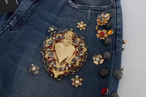Dolce & Gabbana Crystal Roses Heart Embellished Jeans - ClickThatClicks 