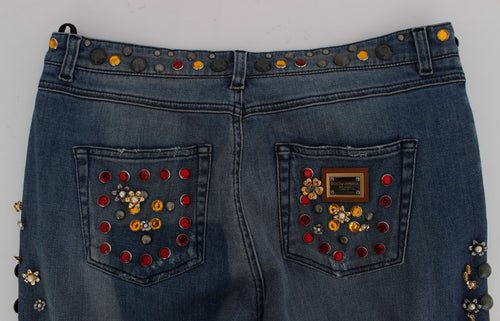 Dolce & Gabbana Crystal Roses Heart Embellished Jeans - ClickThatClicks 