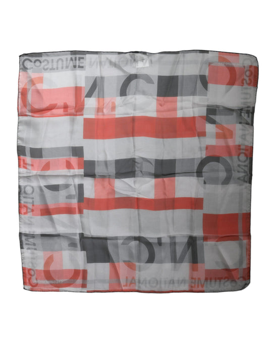 Costume National Gray Red Silk Square Neck Wrap Scarf - ClickThatClicks 