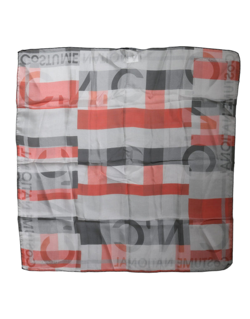 Costume National Gray Red Silk Square Neck Wrap Scarf