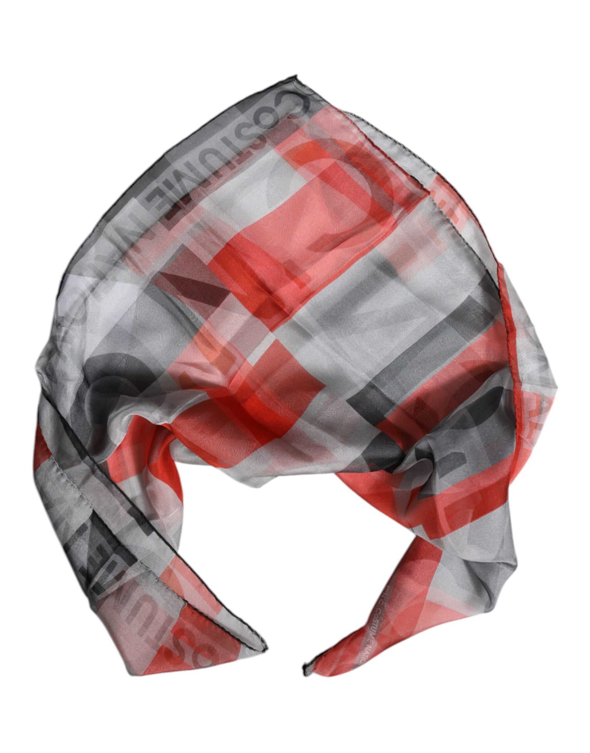 Costume National Gray Red Silk Square Neck Wrap Scarf - ClickThatClicks 