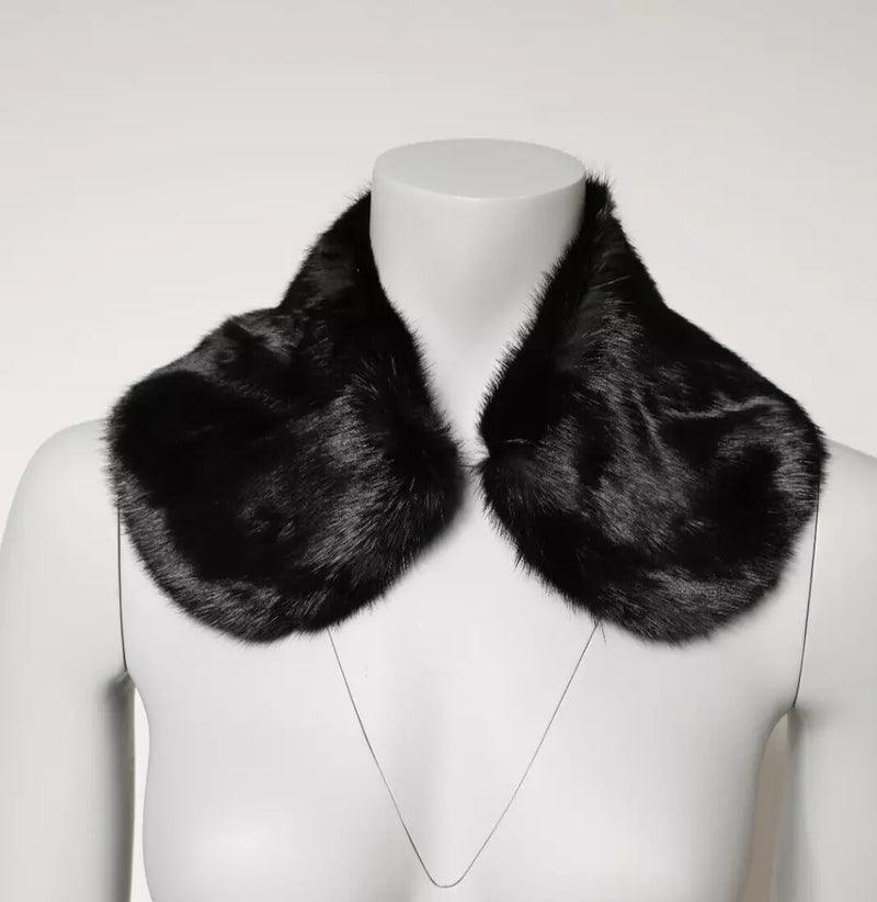 Dolce & Gabbana Black Fur Shawl Neck Wrap Cover Collar Scarf