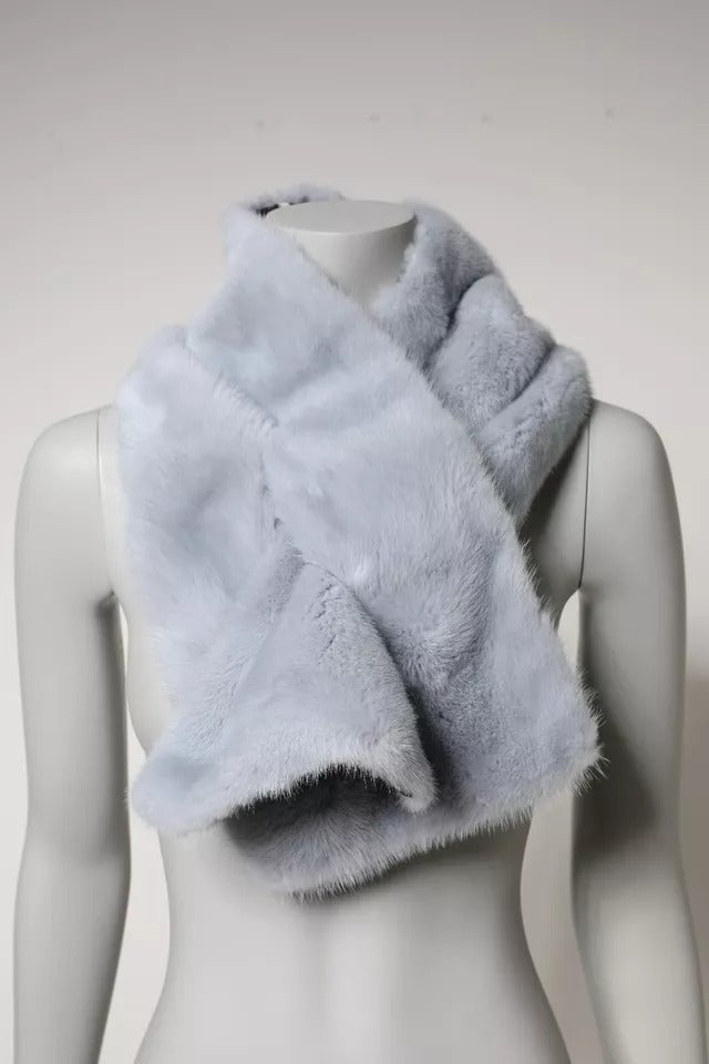Dolce & Gabbana Powder Blue Mink Fur Neck Warmer Scarf - ClickThatClicks 