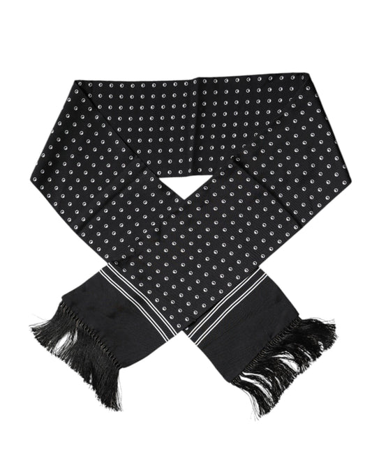 Dolce & Gabbana Black White Polka Dotted Silk Skinny Fringes Scarf - ClickThatClicks 