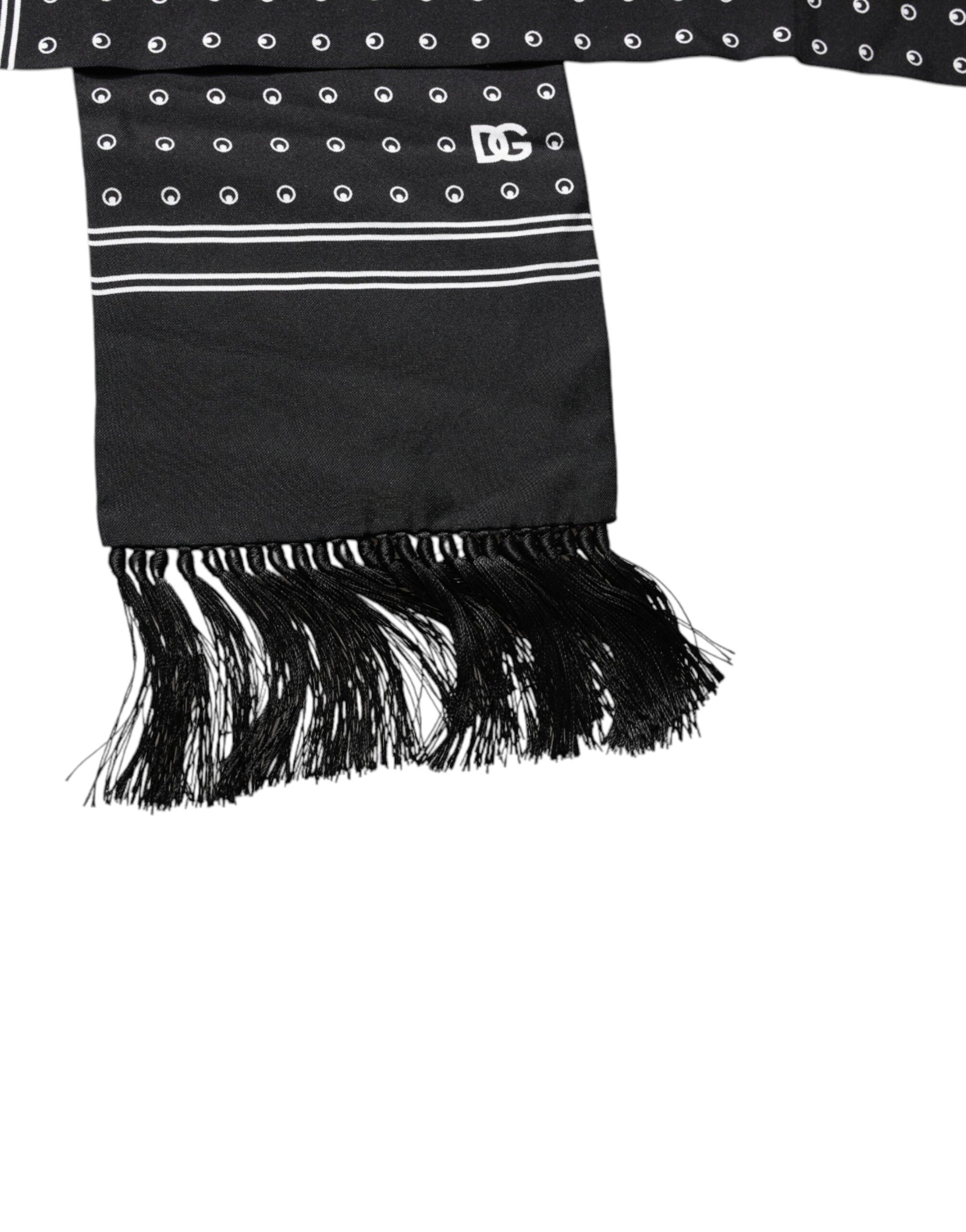 Dolce & Gabbana Black White Polka Dotted Silk Skinny Fringes Scarf - ClickThatClicks 
