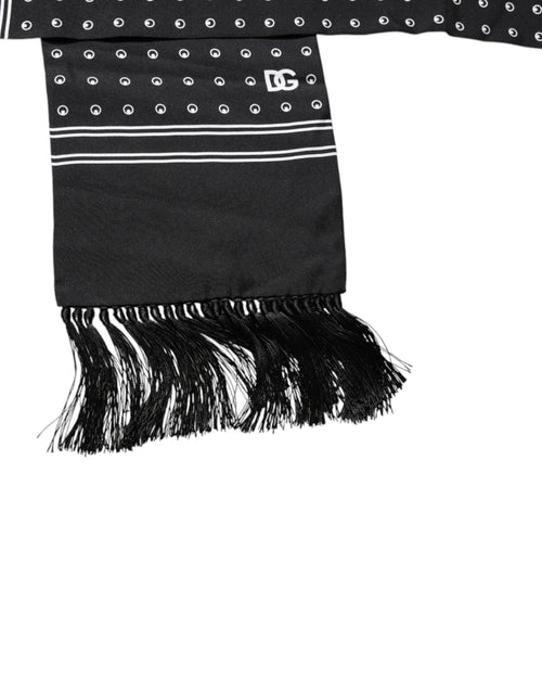 Dolce & Gabbana Black White Polka Dotted Silk Skinny Fringes Scarf - ClickThatClicks 