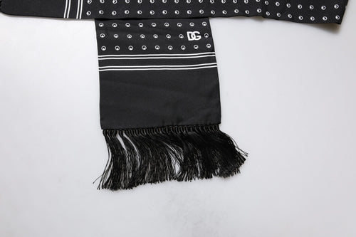 Dolce & Gabbana Black White Polka Dotted Silk Skinny Fringes Scarf - ClickThatClicks 