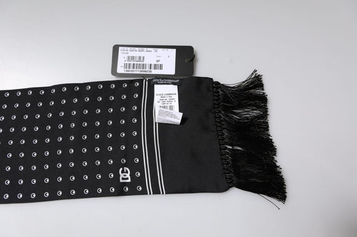 Dolce & Gabbana Black White Polka Dotted Silk Skinny Fringes Scarf - ClickThatClicks 
