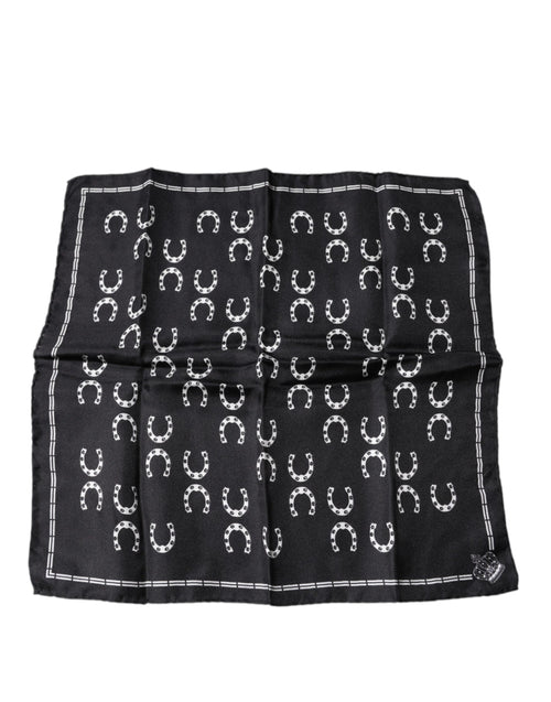 Dolce & Gabbana Black Horseshoe Silk Square Handkerchief Scarf - ClickThatClicks 