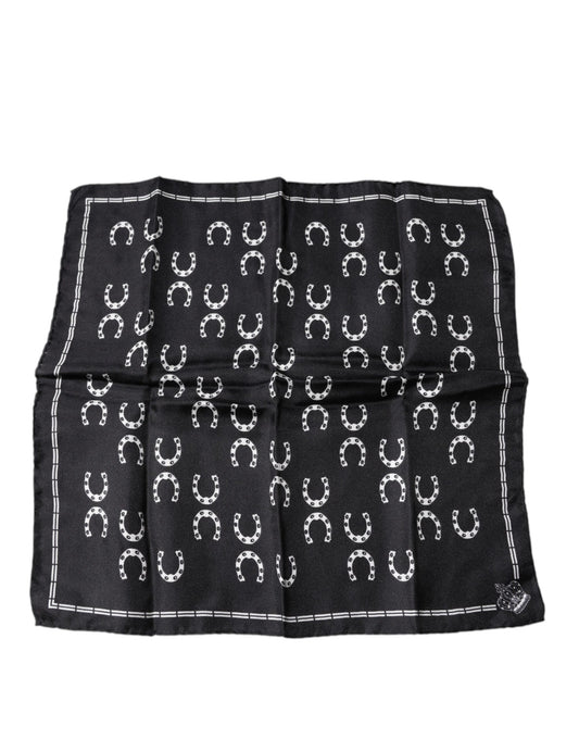 Dolce & Gabbana Black Horseshoe Silk Square Handkerchief Scarf - ClickThatClicks 