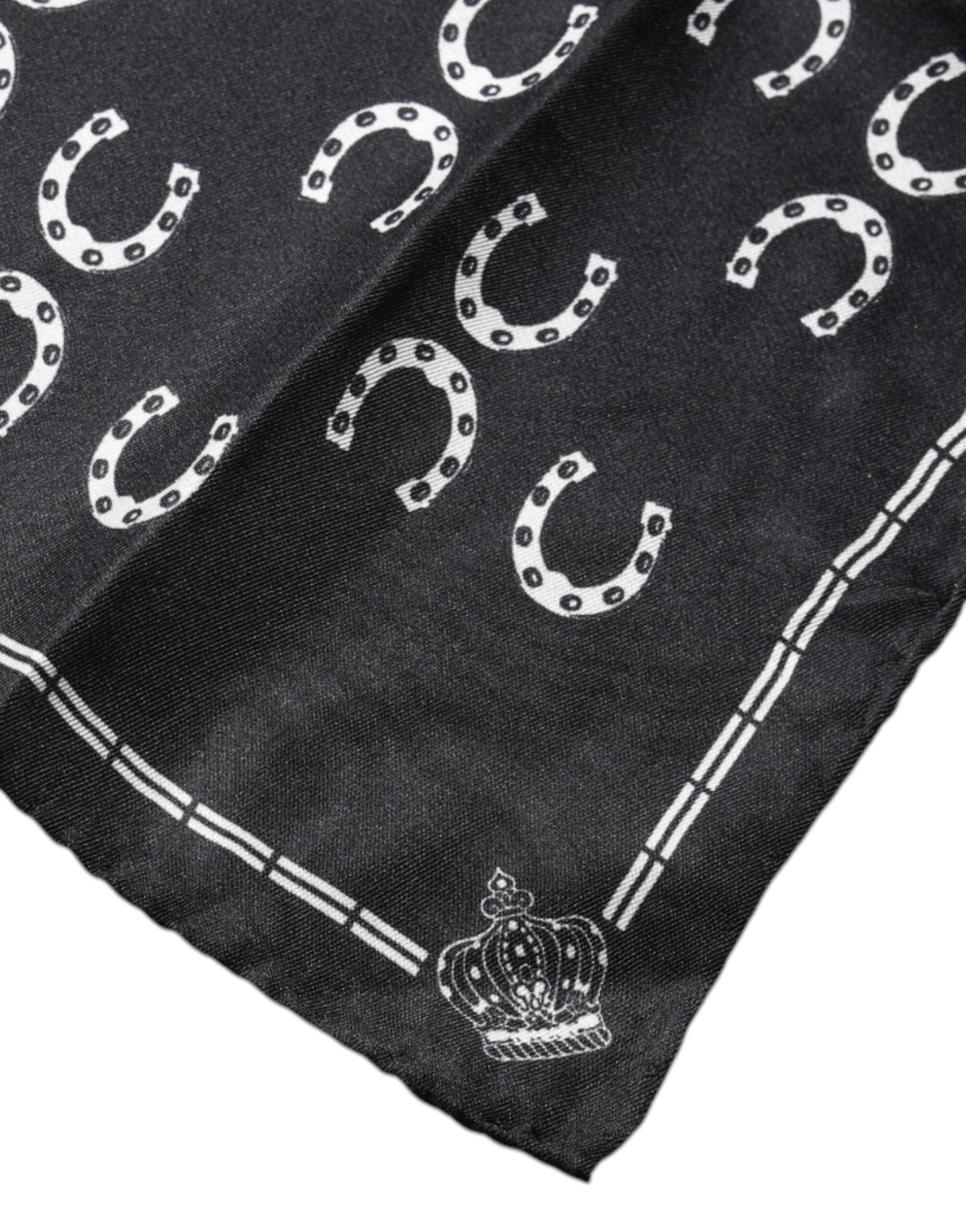 Dolce & Gabbana Black Horseshoe Silk Square Handkerchief Scarf - ClickThatClicks 