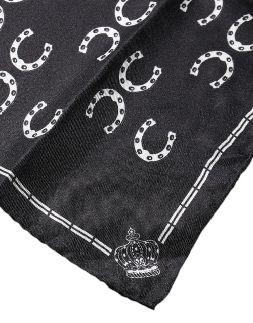 Dolce & Gabbana Black Horseshoe Silk Square Handkerchief Scarf - ClickThatClicks 