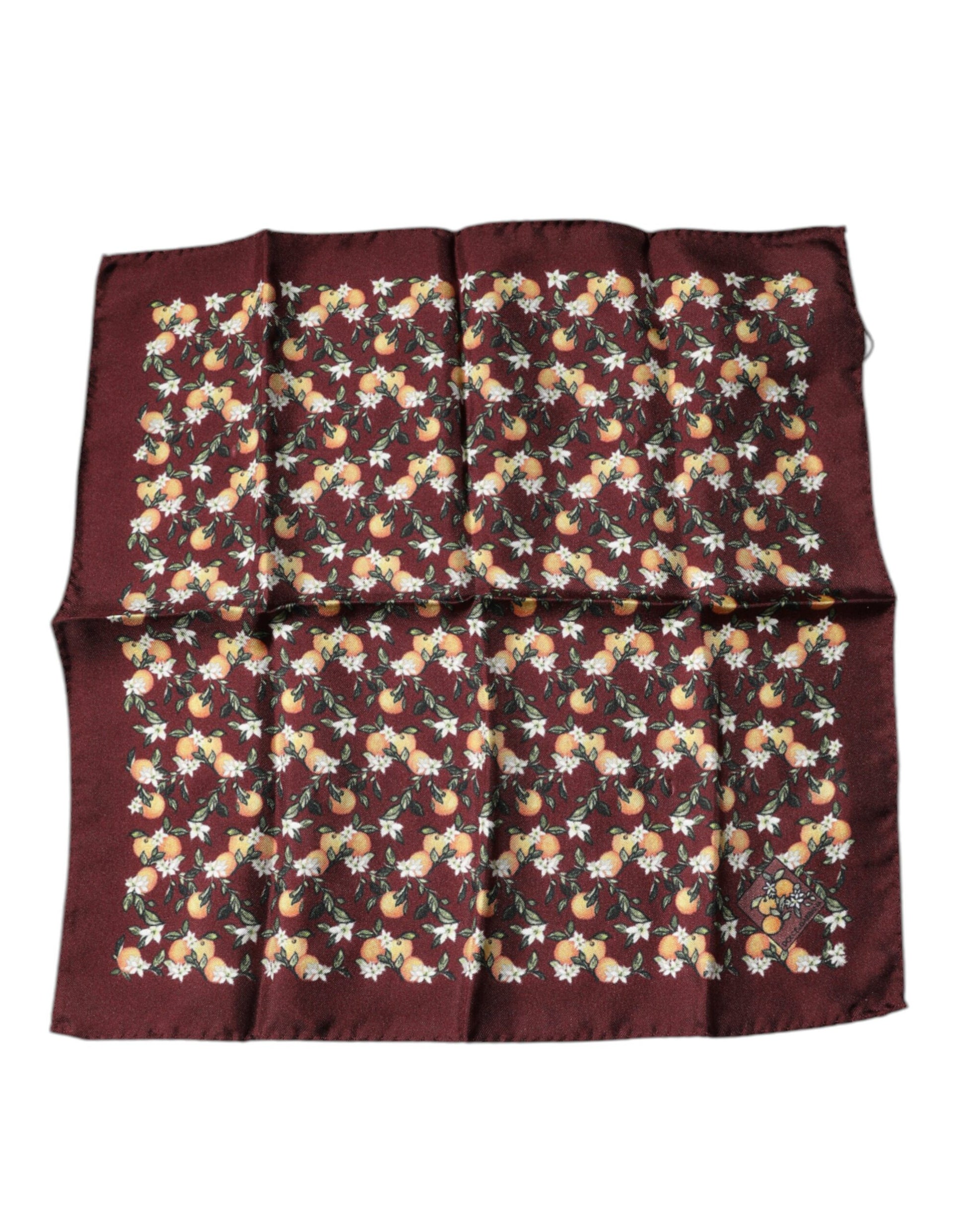 Dolce & Gabbana Maroon Oranges Silk Square Handkerchief Scarf - ClickThatClicks 