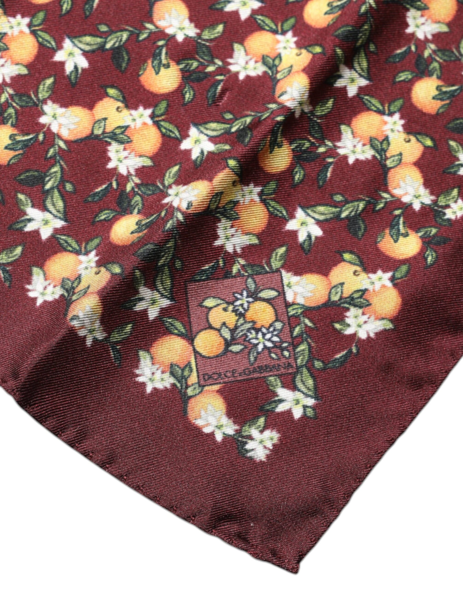 Dolce & Gabbana Maroon Oranges Silk Square Handkerchief Scarf - ClickThatClicks 