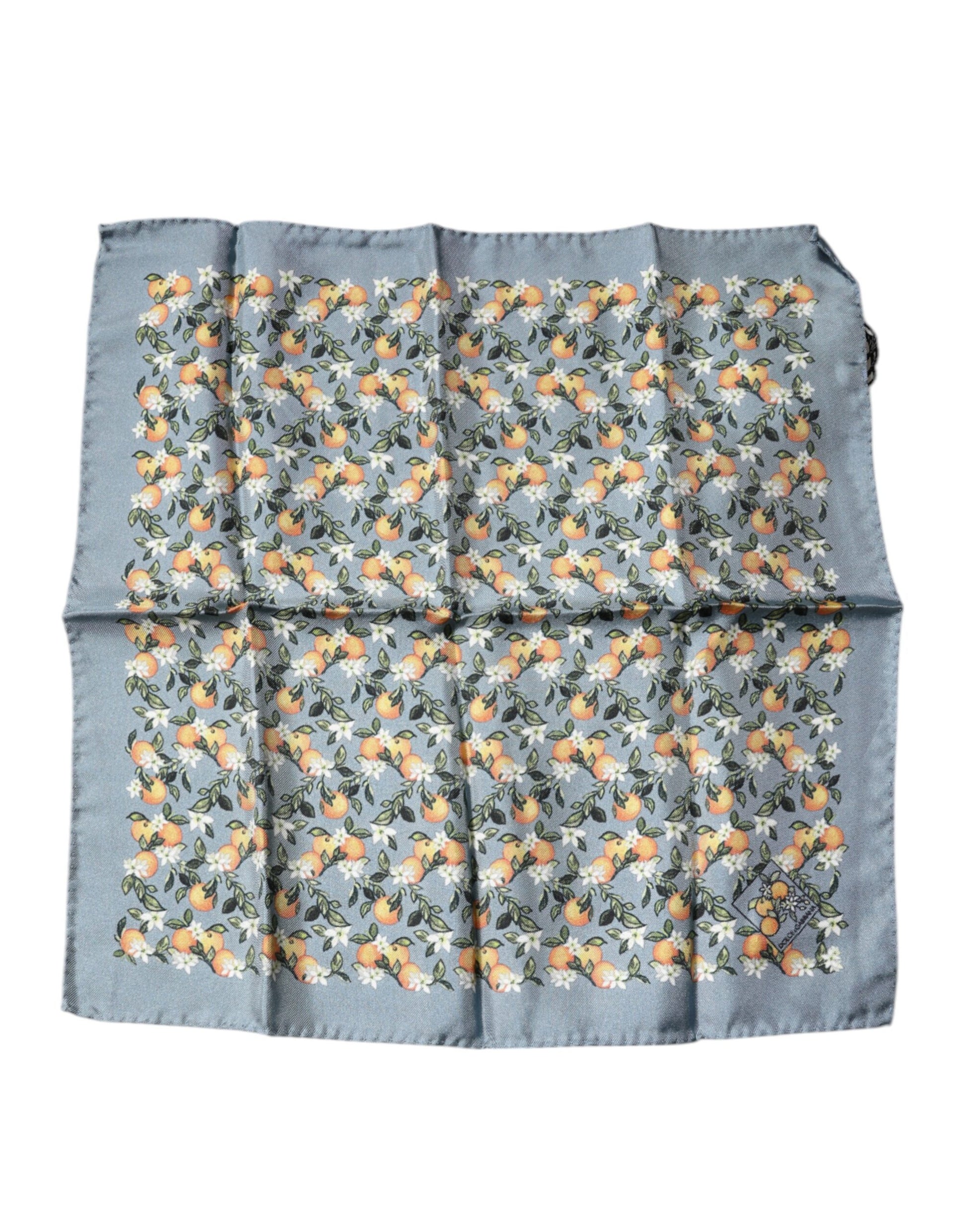Dolce & Gabbana Gray Oranges Silk Square Handkerchief Scarf - ClickThatClicks 