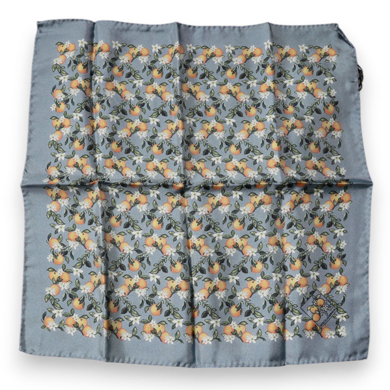 Dolce & Gabbana Gray Oranges Silk Square Handkerchief Scarf - ClickThatClicks 