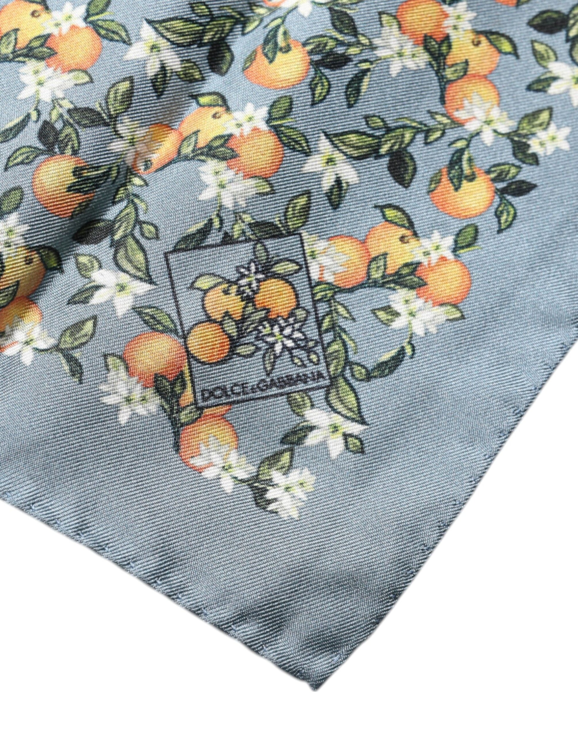 Dolce & Gabbana Gray Oranges Silk Square Handkerchief Scarf - ClickThatClicks 