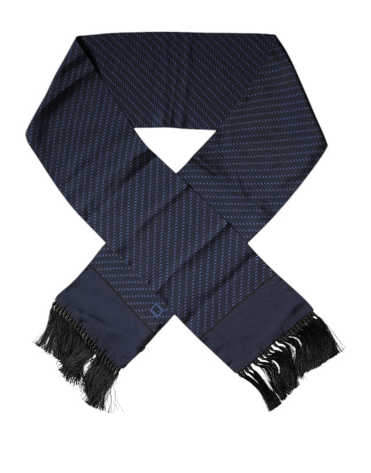 Dolce & Gabbana Dark Blue Fantasy Fringes Neck Wrap Scarf - ClickThatClicks 