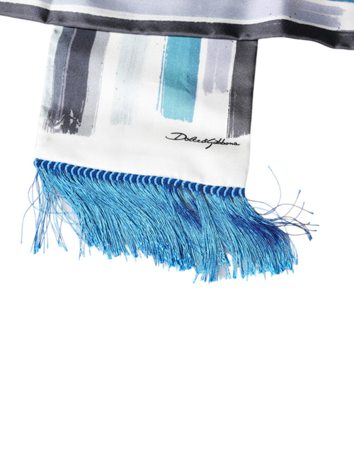 Dolce & Gabbana White Blue Stripes Silk Fringes Wrap Scarf - ClickThatClicks 