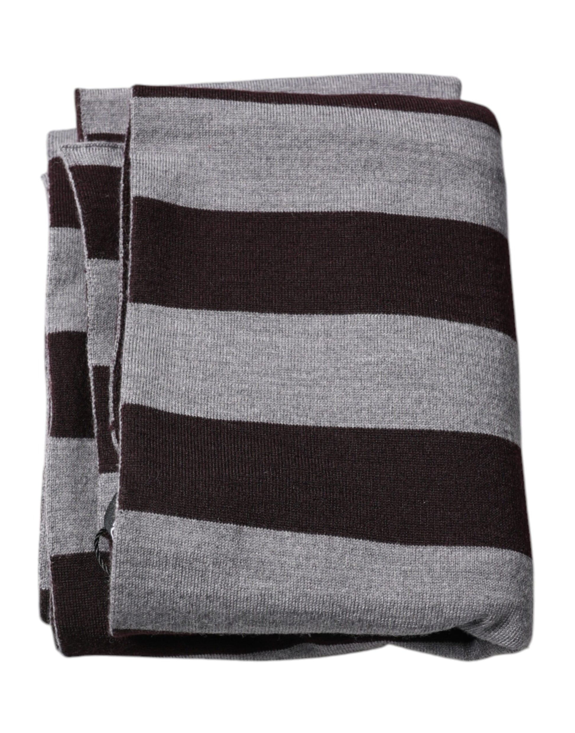 Dolce & Gabbana Black Gray Stripes Wool Neck Wrap Scarf - ClickThatClicks 